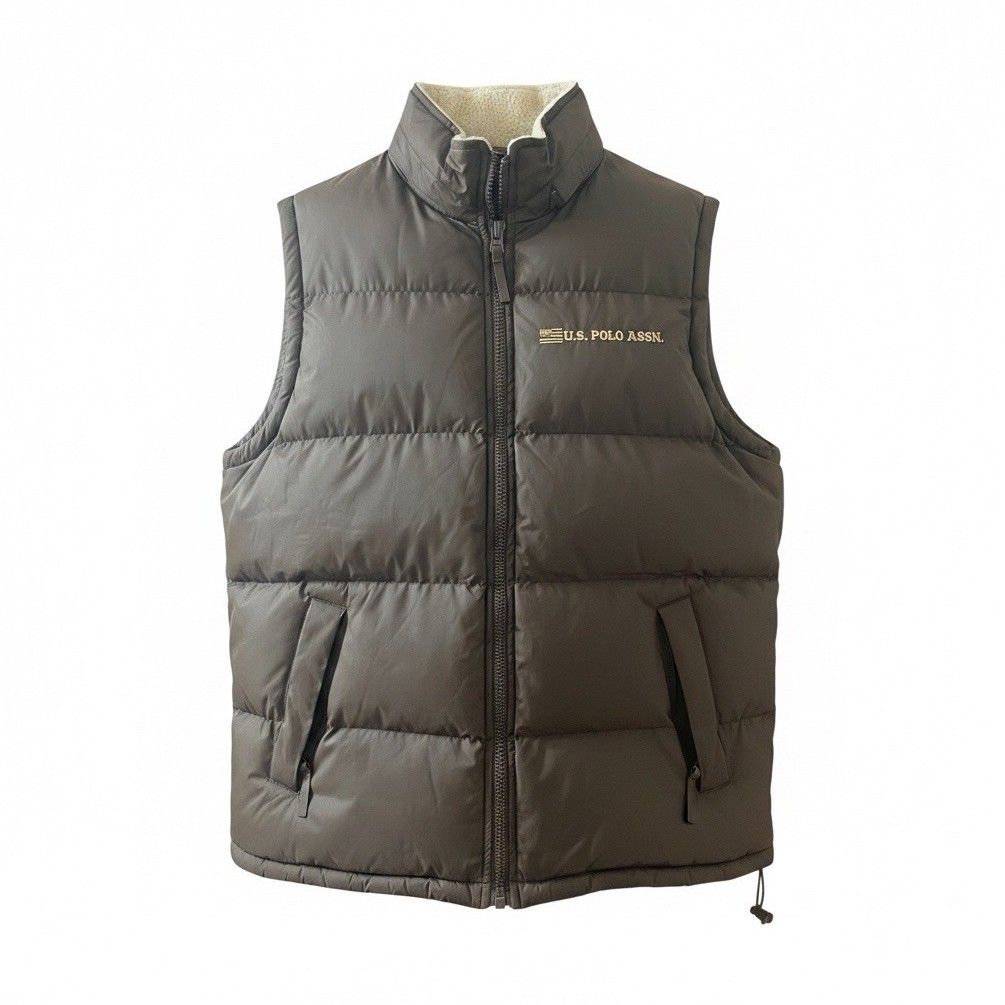U.S. Polo Assn. Men's Brown Puffer Vest Full Zip Lined Stand-Up Collar L